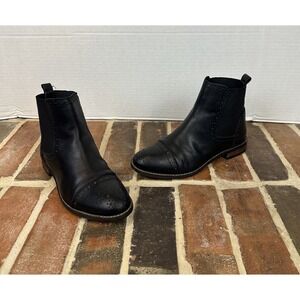 Dune London Black Leather Ankle Boots Wing Tips Women's Sz 7 Slip On